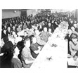Jewish National Fund dinner at the Zionist Institute, [ca. 1936]. Ontario Jewish Archives, Blankenstein Family Heritage Centre, fonds 33, series 4, item 8.|This item is an orignal photograph, copy photograph and negative of a Jewish National Fund dinner held at the Zionist Institute in Toronto, located at Beverley and Cecil Streets. The guests are seated at several banquet tables and are posing for the photograph. Bill Stern's parents, Moishe and Fanny Stern, and Meyer Shaprio, editor of the Yiddisher Zhurnal, are pictured in the photograph.